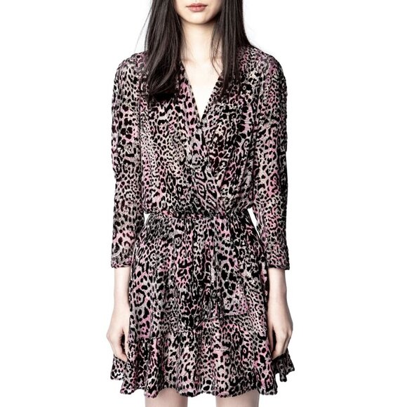 Zadig&Voltaire Rogers Velvet Devore Mini Dress in Leopard - Picture 2 of 5